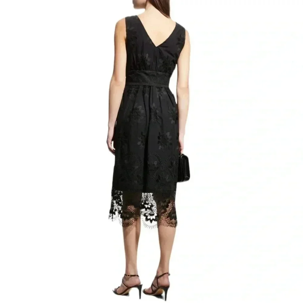 Kobi Halperin "Vivianne" embroidered midi dress scalloped lace hem Sz M - Picture 2 of 10